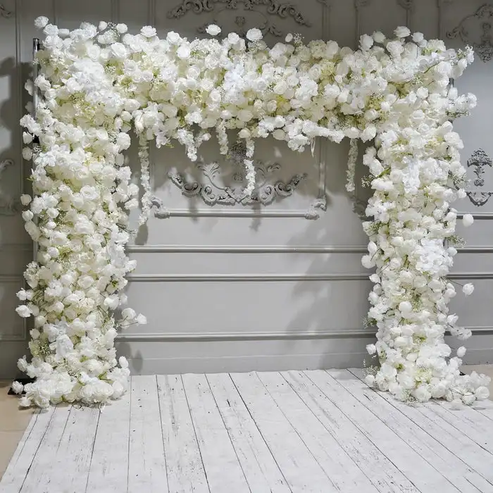 Custom series White rose peony Hydrangea green leaf artificial square arch wedding background decoration banquet event layout