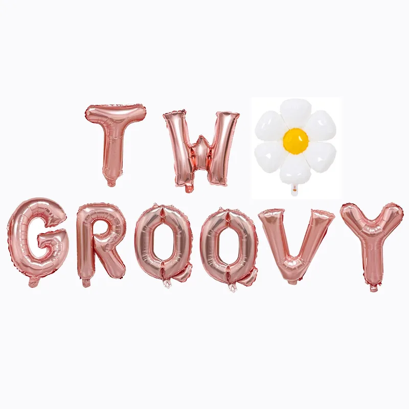 

16 Inches Rosegold Two Groovy Balloons Party Decorations Foil Letter Large Daisy Balloons Groovy Decor for Birthday Baby Shower