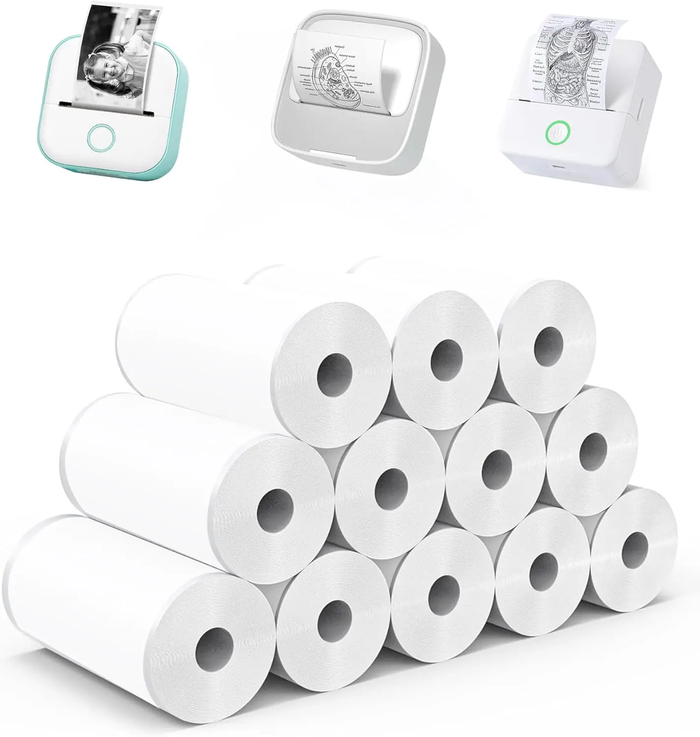 

12 Rolls Mini Thermal Sticker Paper, Self-Adhesive for Instant Camera Refill, DIY, Scrapbooking, 57x25mm White