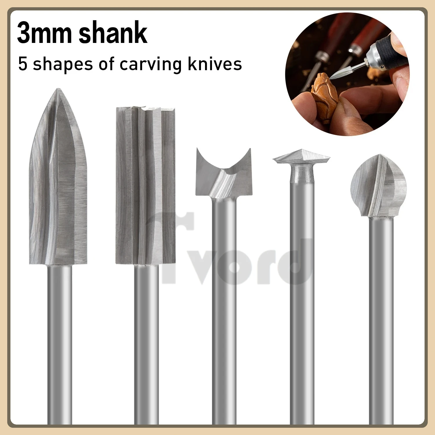 

5 Pcs Wood Carving Drill Bits Set with 3mm Shank Compatible with Dremel Rotary Tool, Woodworking Accessories