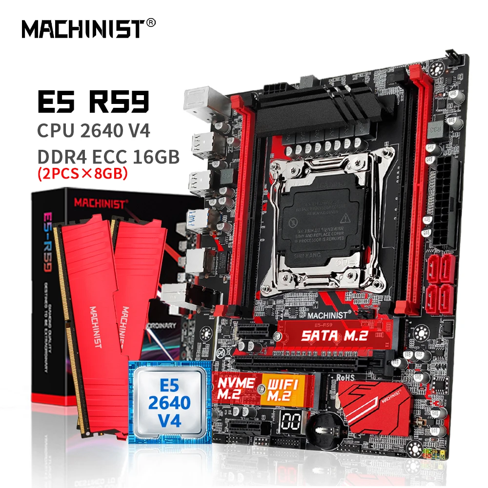 

MACHINIST X99 Motherboard Combo Kit Xeon E5 2640 V4 CPU LGA 2011-3 Processor 16GB DDR4 RAM Memory NVME M.2 SATA Four Channel RS9