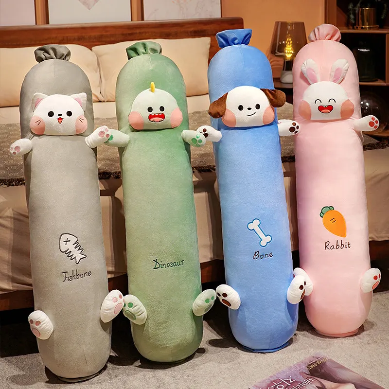 

Washable Sausage Long Cylindrical Pillow Cartoon Animals Stuffed Rabbit Cat Dog Dinosaur Sleeping Leg Support Pillow Soft Gift