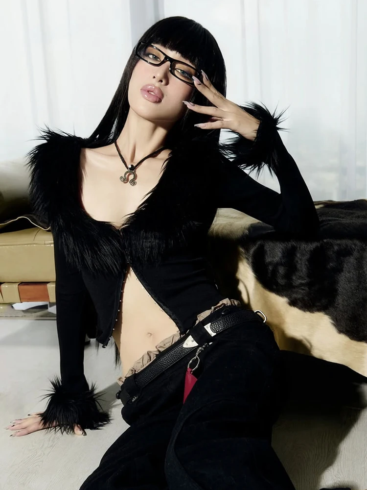 Sisterlinda فروي المرقعة المرأة مثير الاتجاه هوتي الخامس الرقبة كم كامل مشبك معدني البرية تمتد نحيل الشارع نادي تيز #1