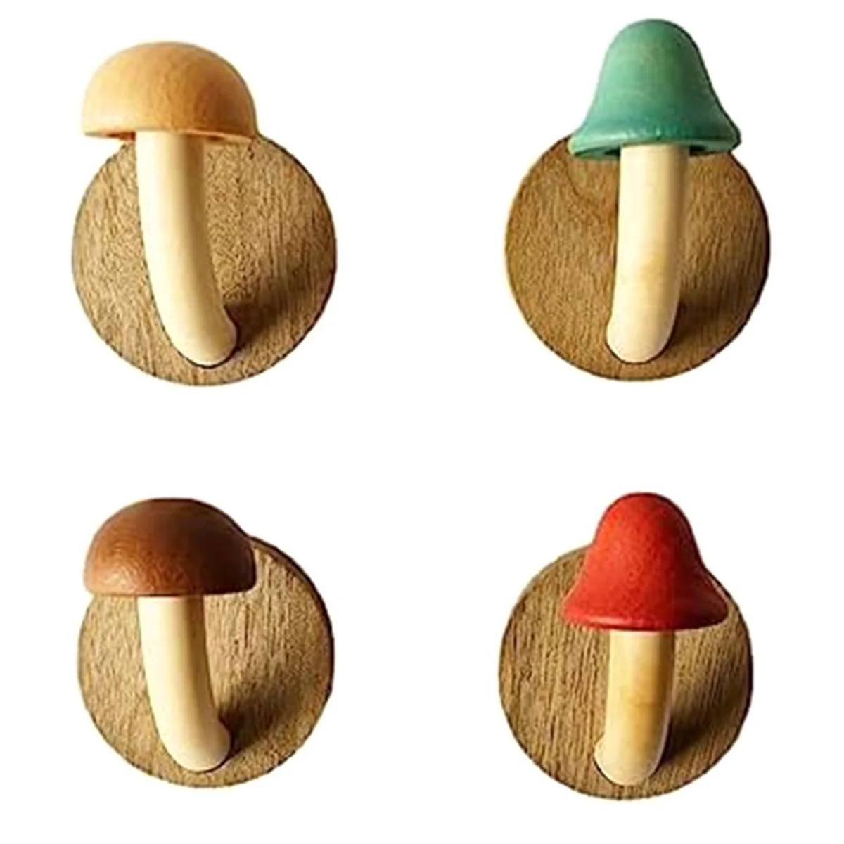 Fun Wooden Mushroom Coat Hook, Non-Perforated Solid Wood Hook, Kitchen Bathroom Cloakroom Door Hook