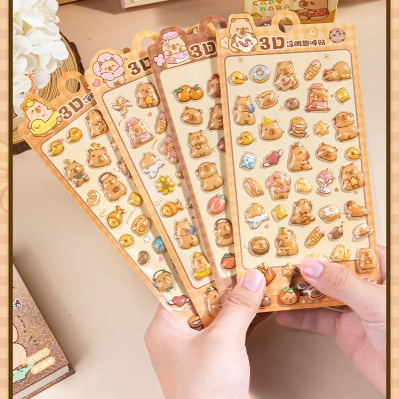 

10 листов 3D-наклеек с рельефным изображением капибары и панды, милые детские наклейки для творчества, подарки для школьников, мультяшные животные, кристальные забавные декоративные наклейки