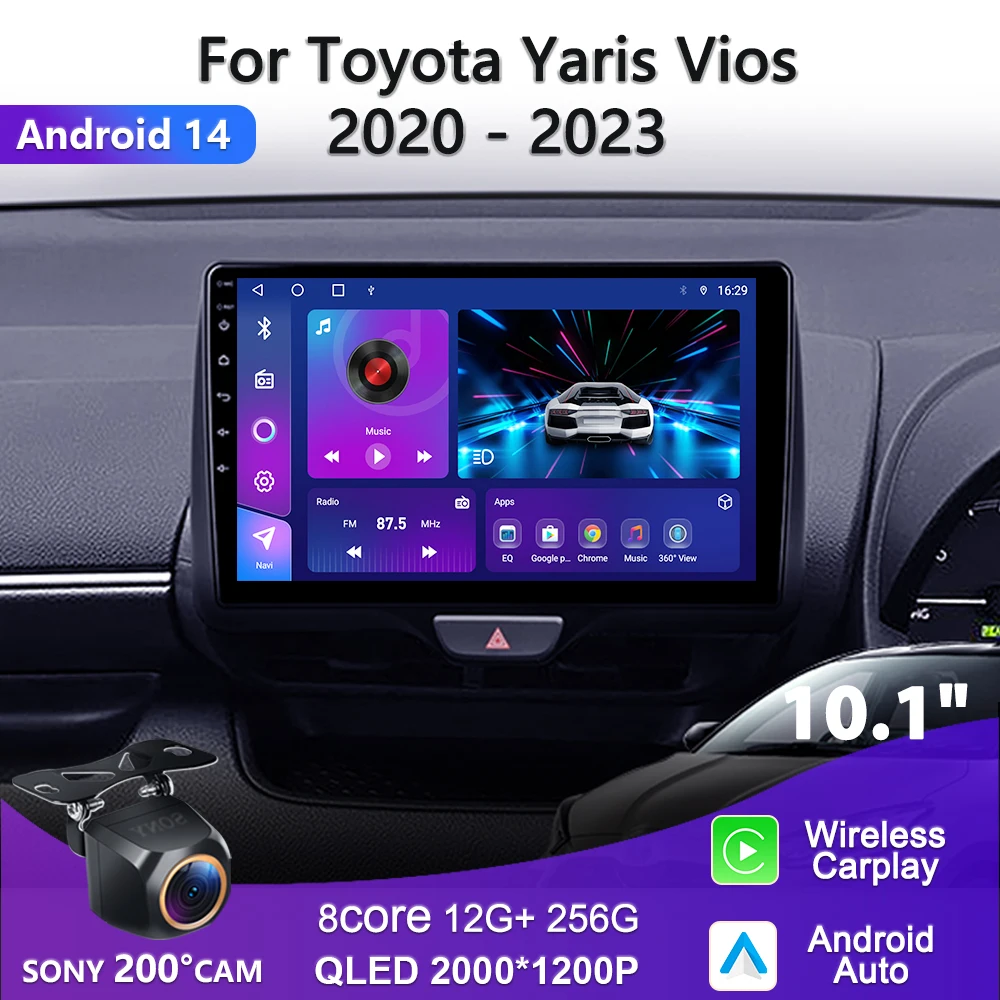 2K Incell Screen Android 14 Car Dvd For Toyota Yaris Vios 2020 - 2023 Auto Radio Stereo Multimedia Player GPS Navigation DVD