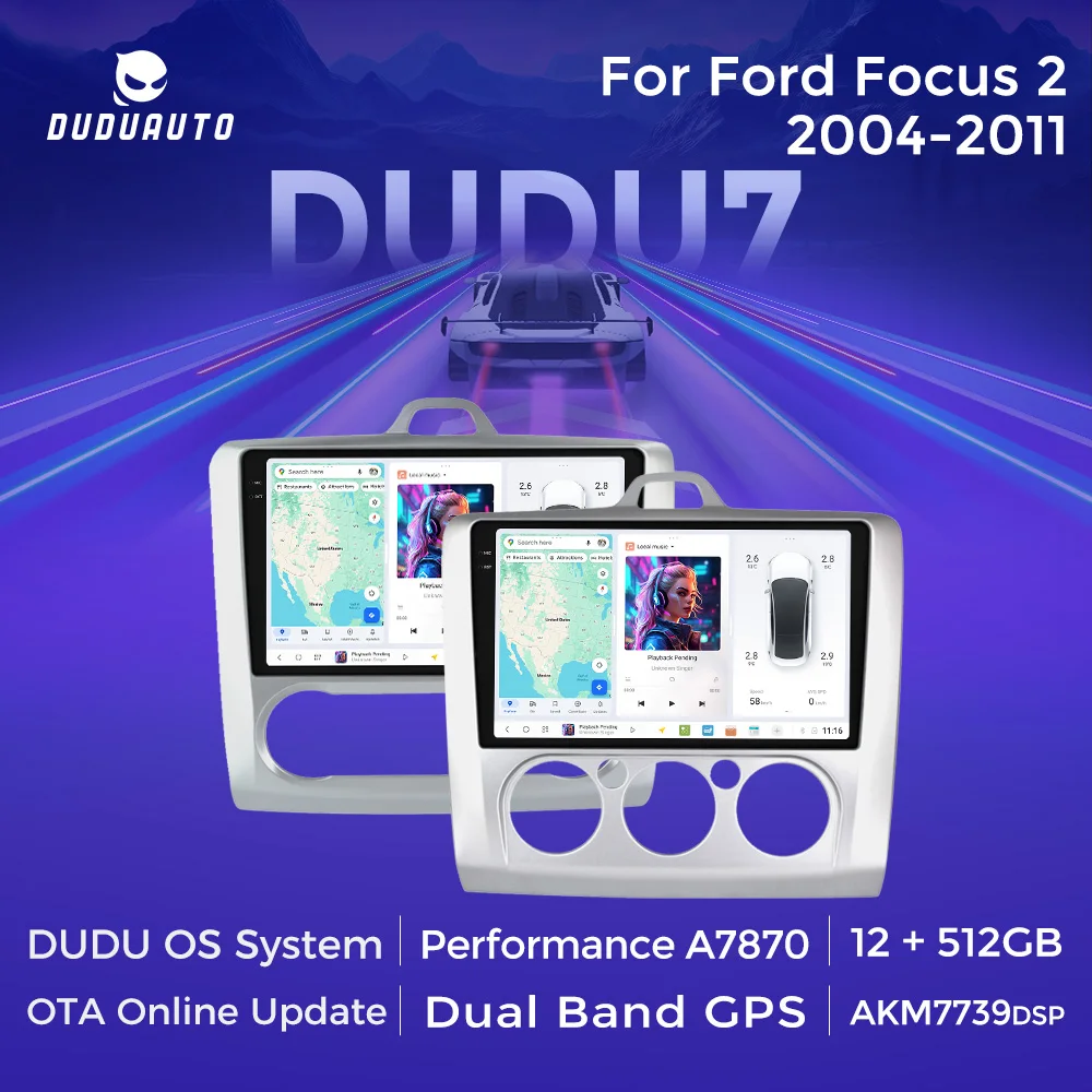 DUDUAUTO DUDU7 DUDU 7 8G+128G Android 13 A7870 Autoradio 4G Carplay sans fil 2 Din pour Ford Focus 2 Mk2 2004 2005 2006 2007 2008 2009 2010 2011 DSP GPS Navigation Écran multimédia Lecteur vidéo 8 cœurs 2000*1200 HD Systèmes intelligents Stéréo DVD Autoradio