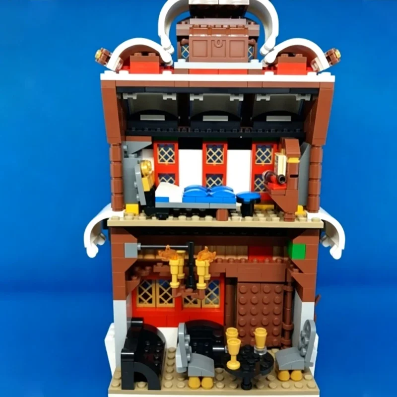 City Street View Model MOC Building Bricks Winter Pirate Ship Modular Technology Toys Suit Display Christmas Gift