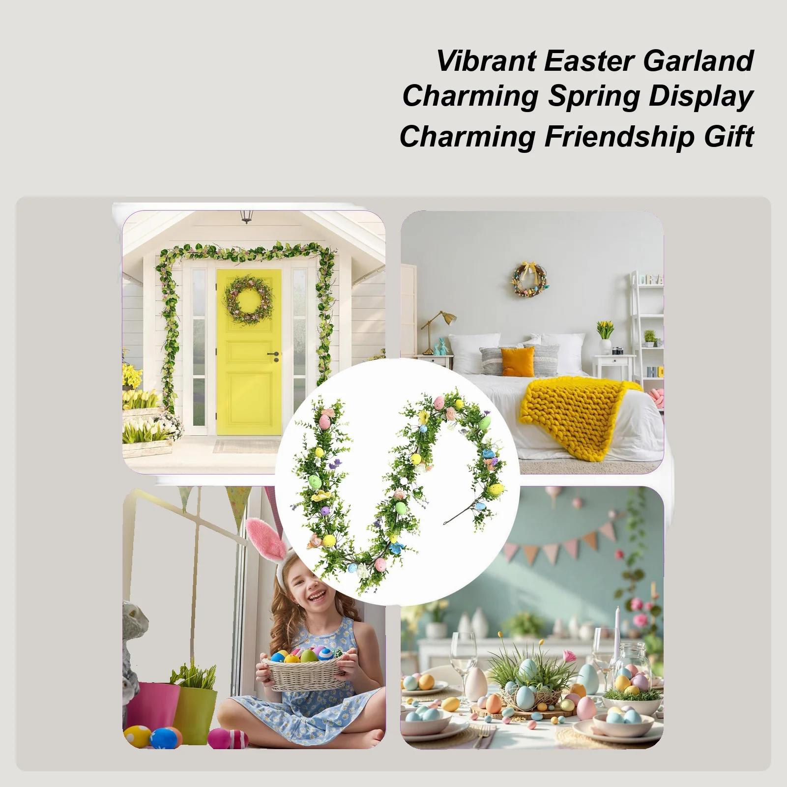 

180cm Easter Garland Green Leaves with Easter Egg Wreath Hanging Decoration for Porch Farmhouse Holiday Outside Garden