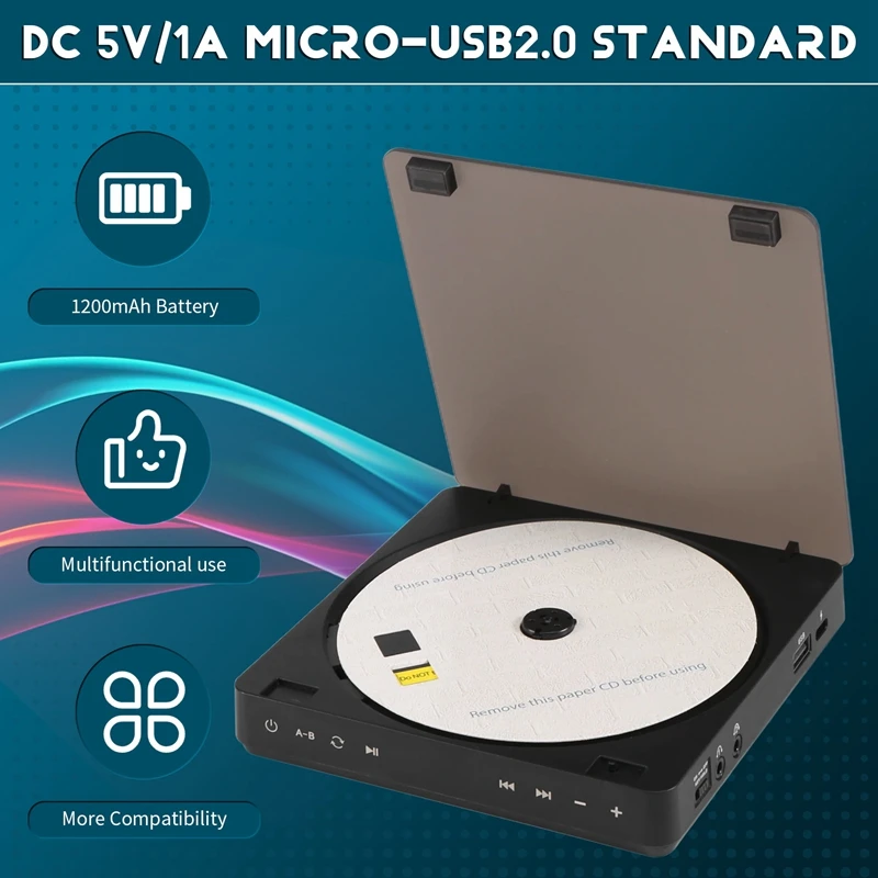 

Портативный проигрыватель компакт-дисков, версия с двумя наушниками, контактная кнопка, проигрыватель компакт-дисков, перезаряжаемый противоударный ЖК-дисплей-A22U