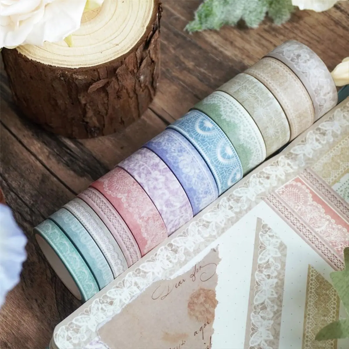 A13M Lace Patterns Washi Tape Set 12 Rolls, Decorative Paper Sticker for Planner Scrapbook Journal DIY Arts Craft view 5