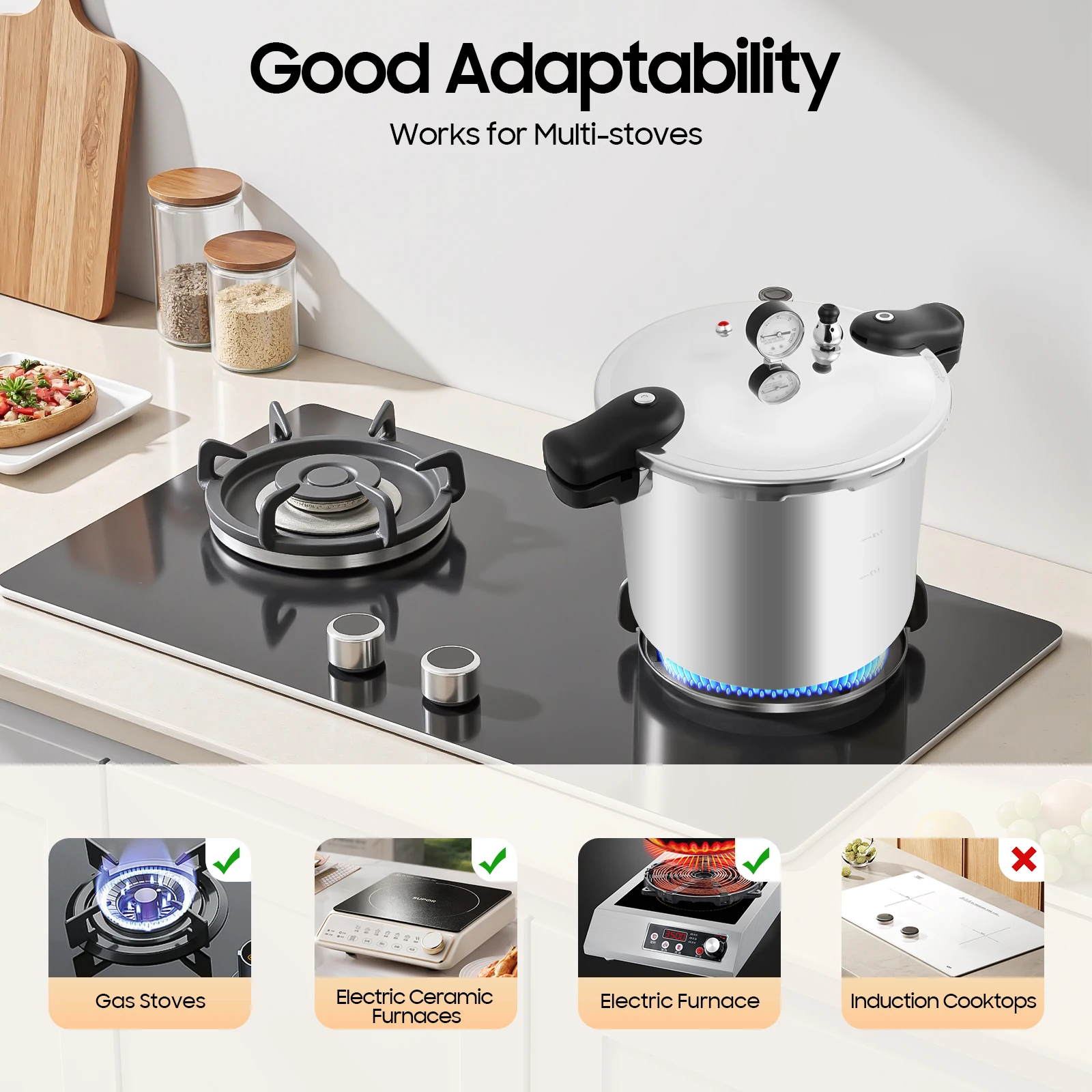 

23QT Aluminum Alloy Pressure Cooker Explosion Proof Large Capacity Safety Lock for Kitchen