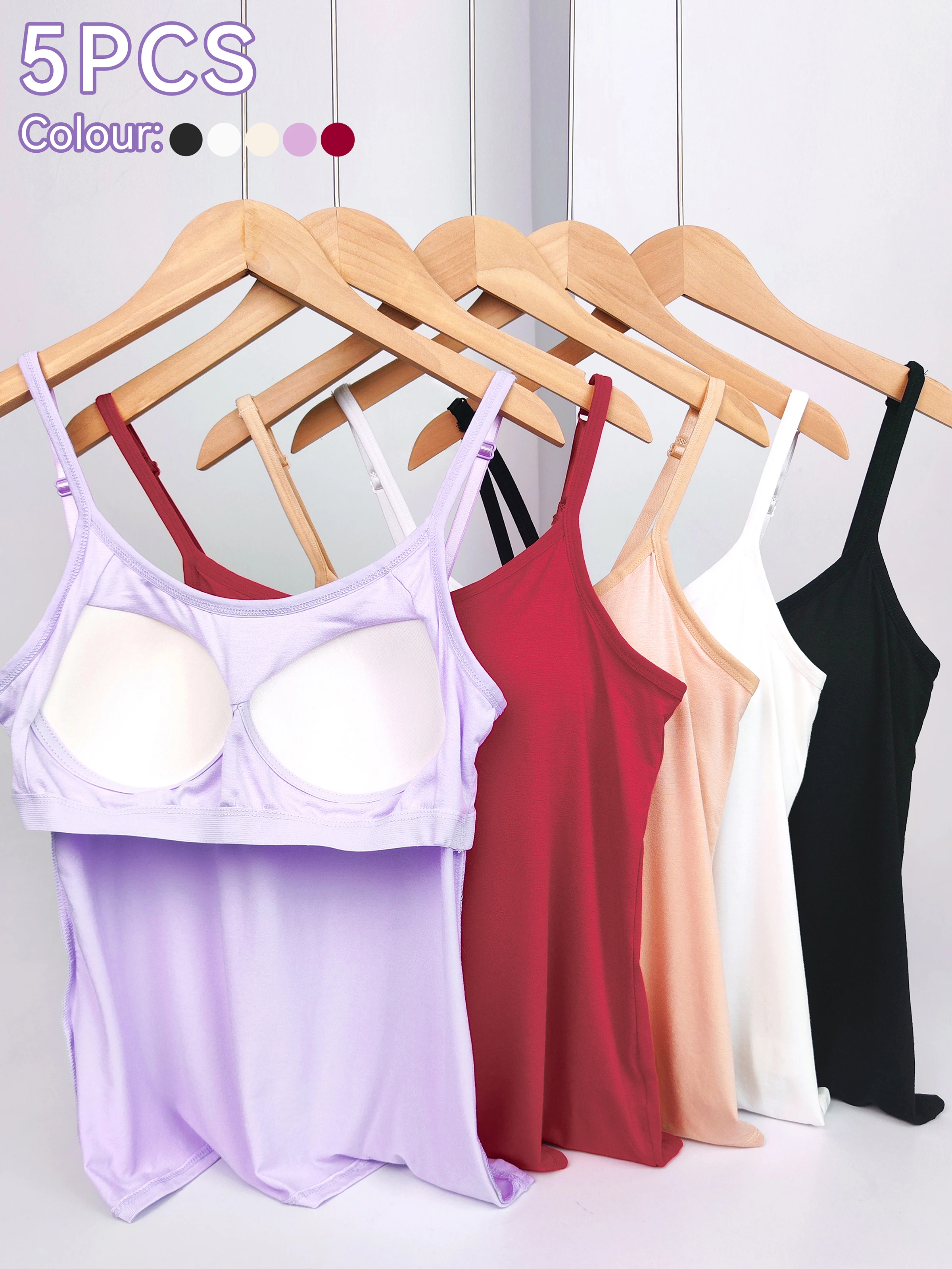 5 Stück Leibchen-Tops für Damen, gepolsterte Unterhemden für Damen, weiße Leibchen-Tops, Damen-Unterhemd-Tanktops, Unterhemden für Damen