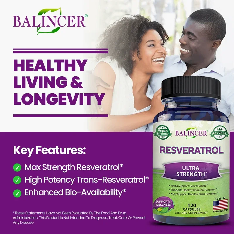 Balincer Resveratrol Capsules สนับสนุนสุขภาพหัวใจและหลอดเลือด สารต้านอนุมูลอิสระ ปรับปรุงภูมิคุ้มกัน และส่งเสริมผิวเรียบเนียน