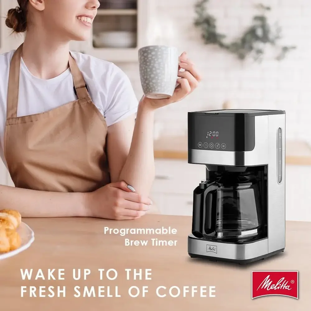 Glass Coffee Maker 10 Cup Programmable Drip Stainless Steel Carafe Fresh Brew Aroma LCD Touchscreen Control Custom Brew Strength