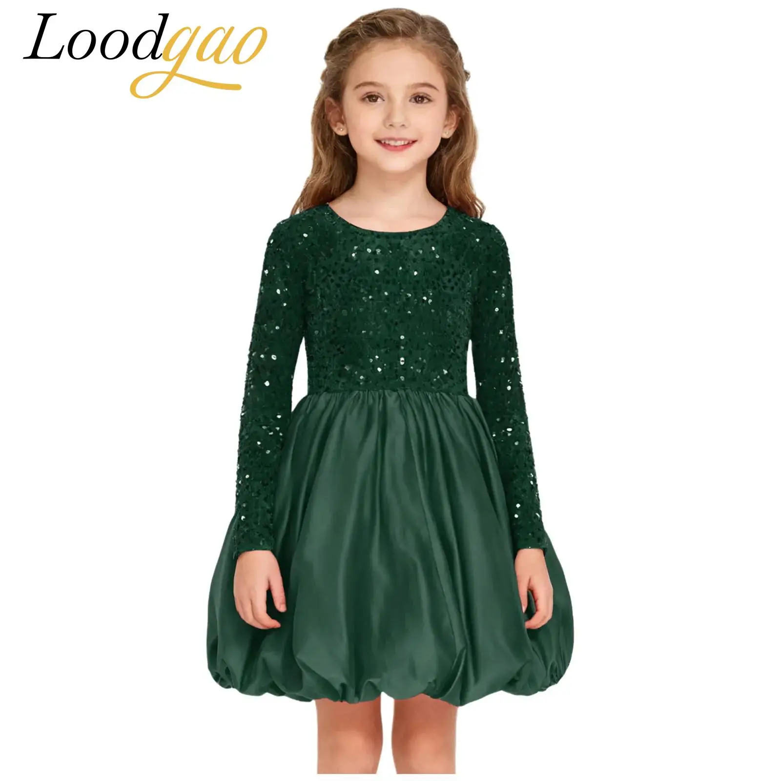 

Christmas Festival Dress Sequined Girls Red Party Dresses Princess A-line Bubble Dress for Prom Birthday New Year Xmas Costume