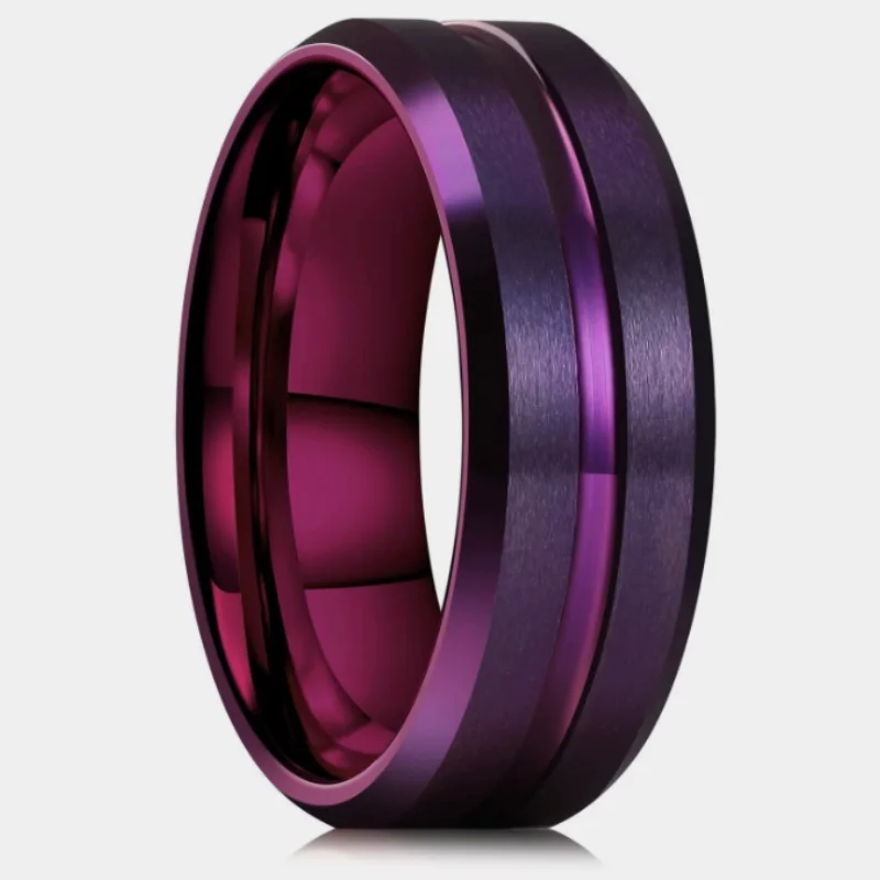 2025 Hot Selling Stainless Steel New Classic Fashion Purple Bevel Edge Slotted Ring For Men Jewelry Gifts Size 6-13