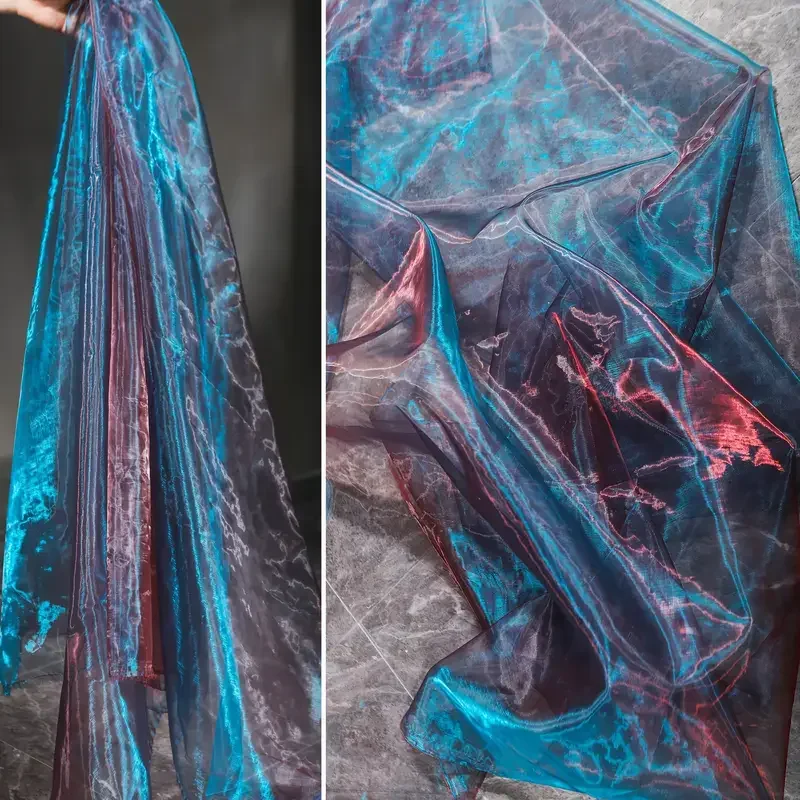 Ancient Red Blue Gradient Semi-transparent Water Light Organza Fabric Vintage Creative Dress Wedding Dress Skirt Designer Fabric