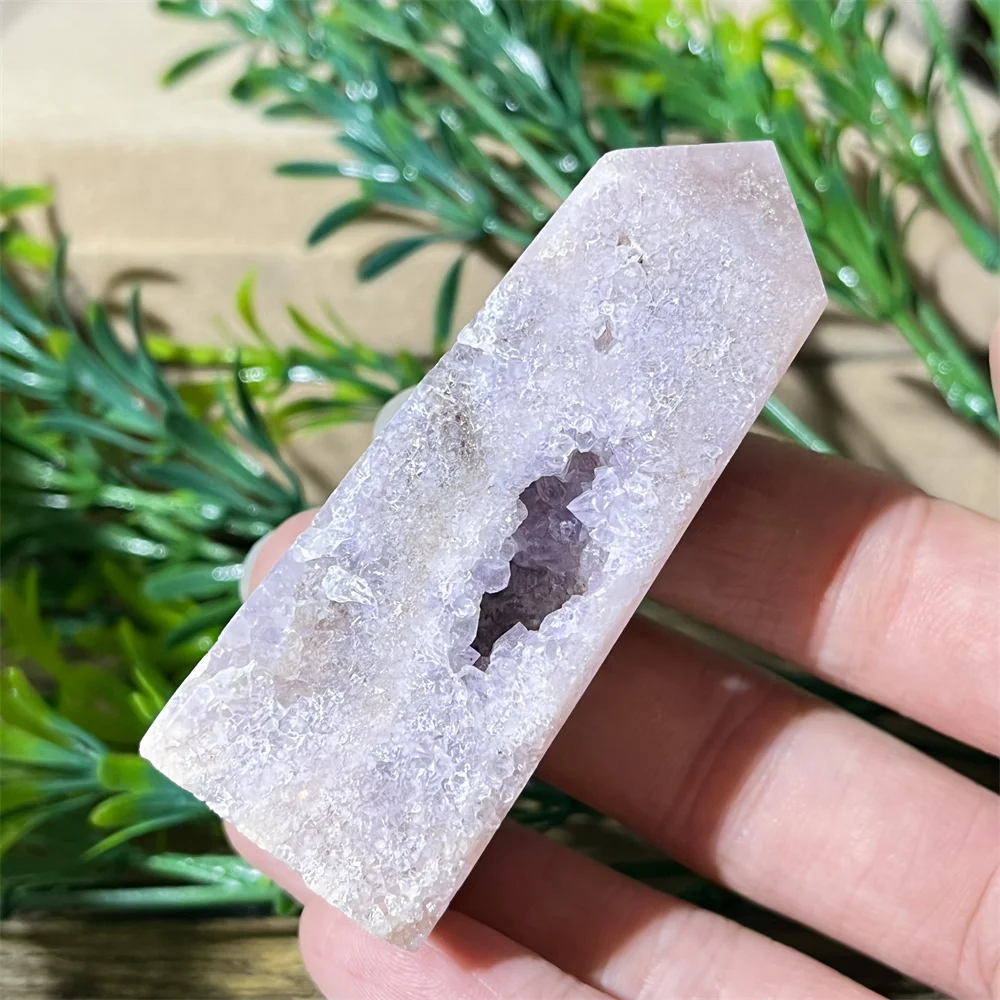 Crystal Natural Pink Amethyst Flower Agate Tower Druzy Point Quartz Aquarium Stone Healing Living Room Home Decoration