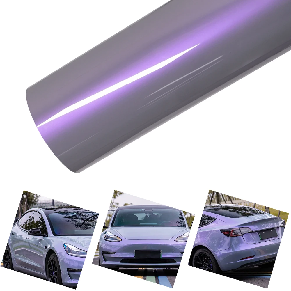 

Car Vinyl Film PET Platinum Grey Purple Auto Wrap Decal With Air Release Self-Adhesive Car Body Skin Color Changing Decor Film