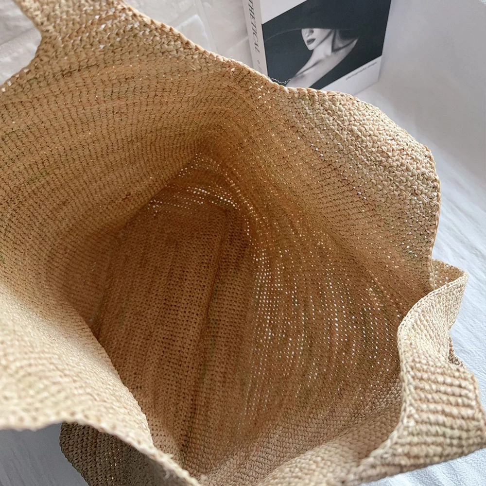 Travel Beach Bag NEW Summer Woven Straw Bags for Women Raffia Shoulder Bag Bohemian Knitting Bucket Bags Shopper Tote Handbag
