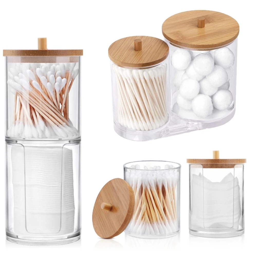 

Lids Cotton Pad Container Candy Jewelry Makeup Organizers Qtips Holder Cotton Swab Holder Bathroom Jars Cotton Ball Dispenser