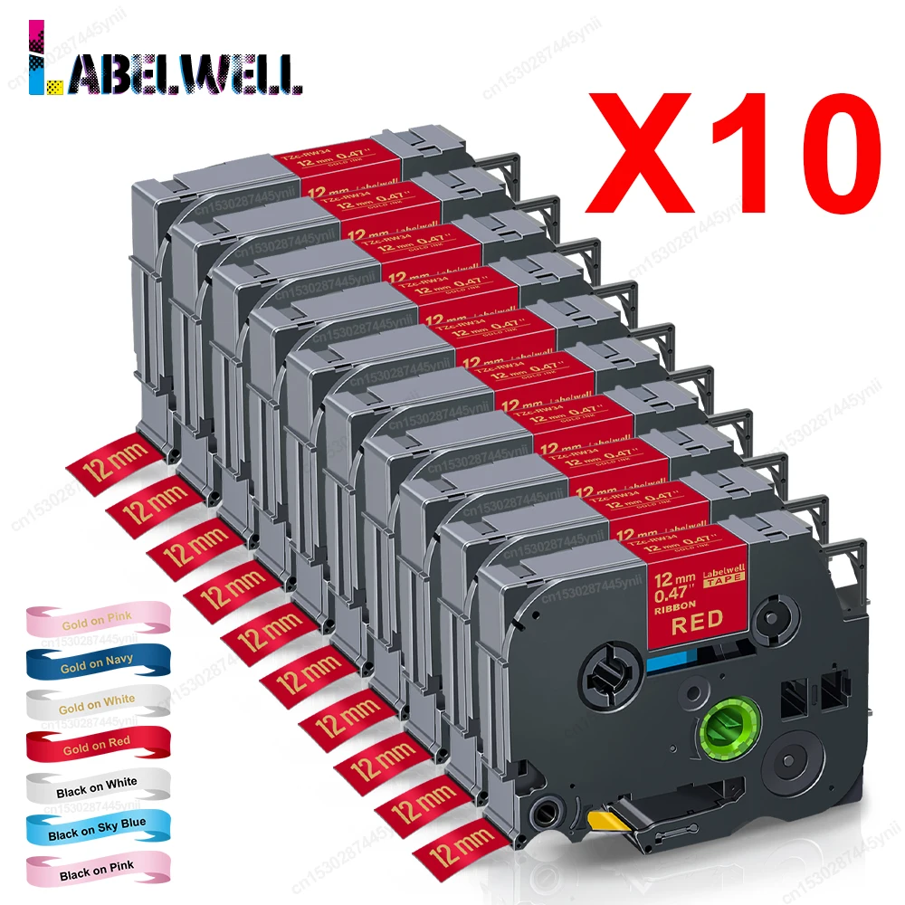 Labelwell 5/10PK RW34 12mm Satin Ribbon Tapes Compatible for Brother RE34 RN34 R234 R231 for Brother P-Touch PTH110 Label Maker