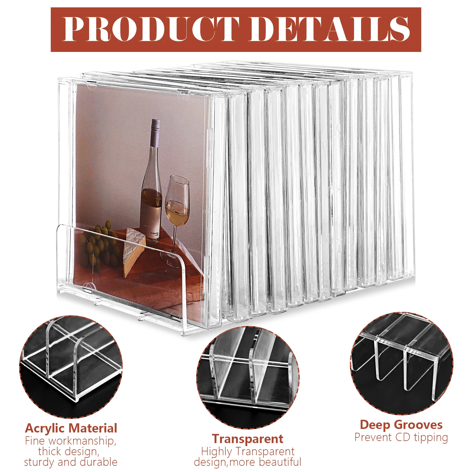 2개 투명 아크릴 CD 홀더 DVD 디스플레이 랙 7 슬롯 바이닐 레코드 스탠드 오거나이저 미디어 선반 아크릴 CD 보관함 트레이