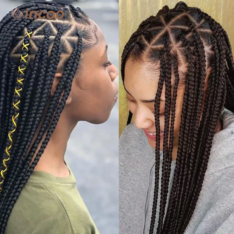 Synthetic Lace Braided Wigs Lace Front Braiding Hair Cornrow Braids Lace Wigs Braid Wig For Black Women Box Braid Wig Incoo