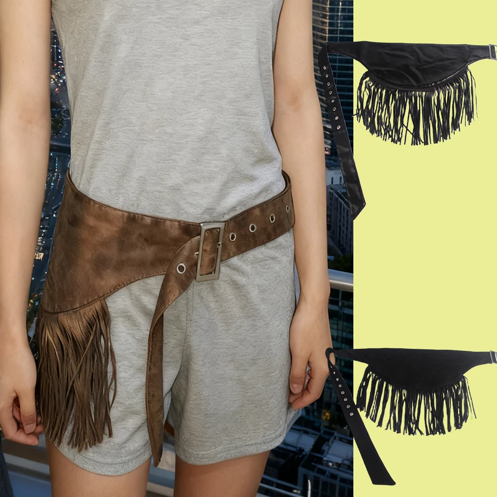 Fionda de cuero para mujer, cinturilla decorativa con ojales de gamuza y flecos, cinturones de bailarina, accesorios para fajín, abrigo, ropa