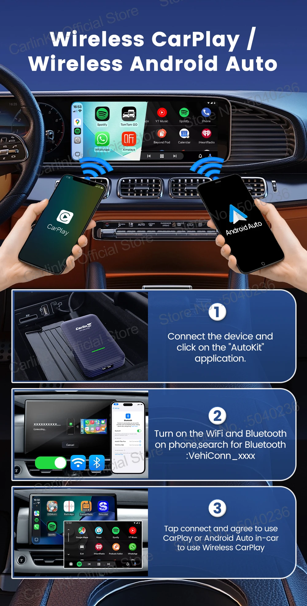 CarlinKit 4.0 CP2A 2-in-1 CarPlay Android Auto Wireless Adapter für kabelgebundene CarPlay-Fahrzeuge BT Wifi 5GHz Online-Upgrade Smart Car Box – Detail 11