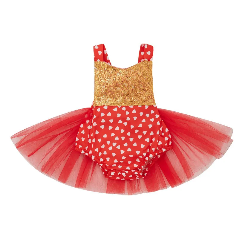 

Girls' Sundress Children's Valentine's Day Tulle Dress Heart Print Bodycon Sequin Vest Dress Pants