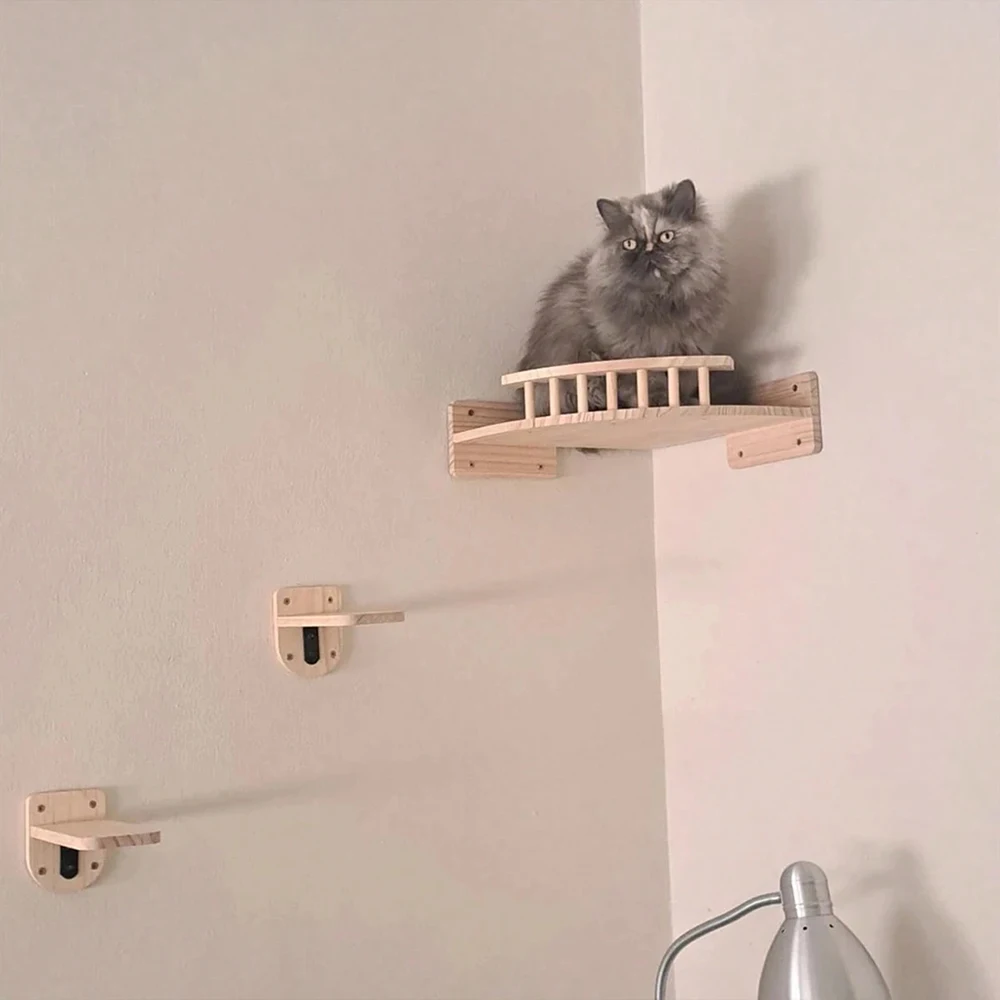 Katzen-Wandregal, 2-stufiger Kratzbaum und Hängematten-Set, Wand-Katzenmöbel, Katzen-Klettergerüst für den Innenbereich für Katzen zum Ausruhen