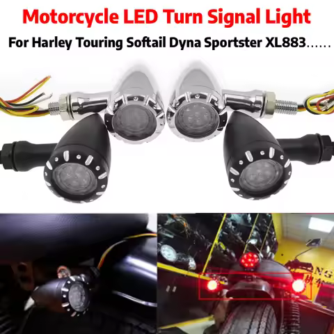 Motorcycle Turn Signal Light Black 12V 10mm Bullet LED Flashing Brake Lamp For Harley Touring Softail Dyna Sportster XL883