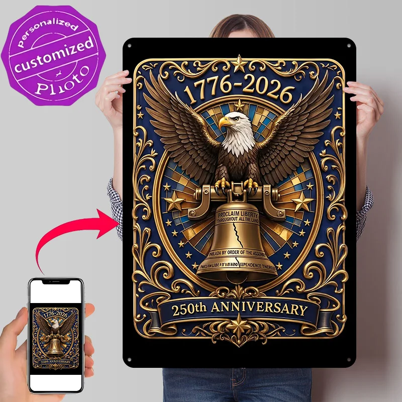 USA 250th Anniversary Commemorative Emblem 3D Printed Texture Poster Personalized Wall Art Retro Metal Tin Signs for Wand Deko