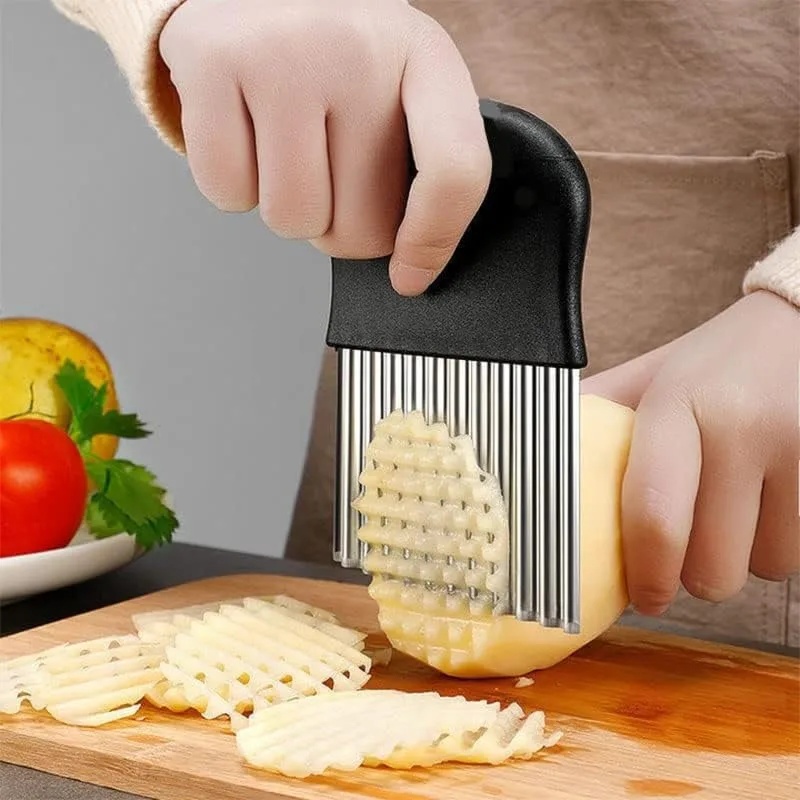 2 Pcs Stainless Steel Crinkle Cutter Kitchen Upgraded Safety French Fry Chip Cutter Efficient Food Prep Tool for Quick Meal Ingredients image 5