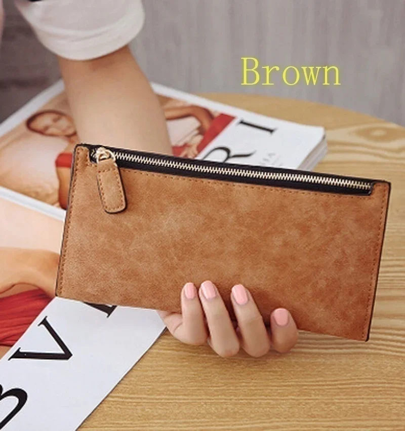 Fashionable Women's Retro Long Wallet Ultra-thin Frosted Zipper Wallet Phone Bag Ladies Holding A Coin Wallet Card Bag