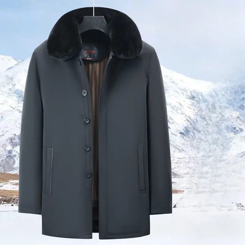 Casaco de pele de vison falso masculino de uma peça adicionado lã espessamento high-end pele inverno pessoas idosas de meia-idade destacável jaqueta externa