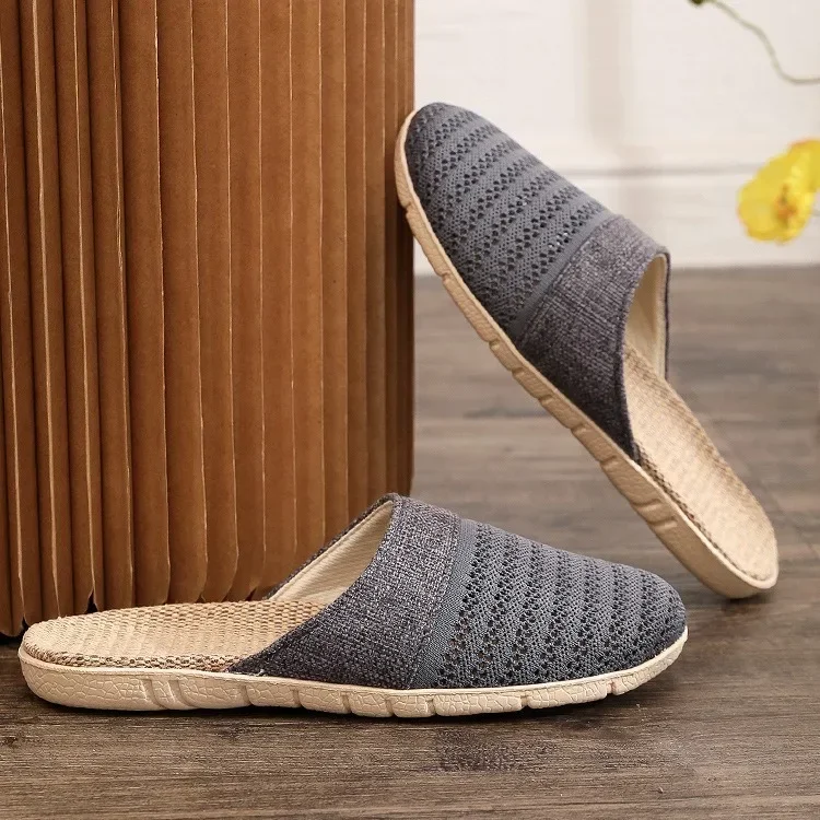 Summer House Slippers for Women Men Breathable Waffle Indoor Slippers Slip-on Open Toe Home Shoes Closed-Toed Mute Slippers