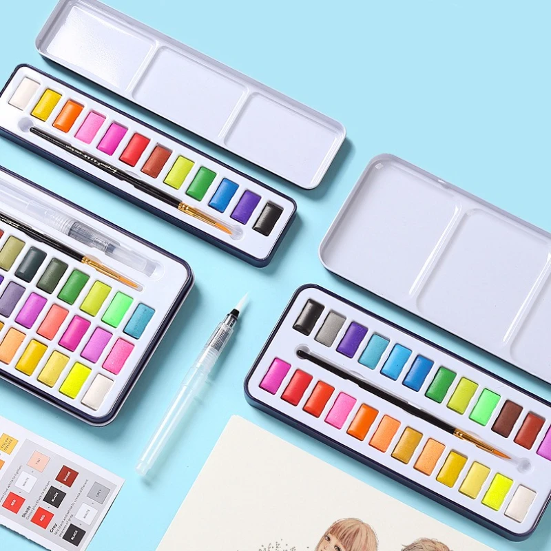 

12/24/36 Color Solid Watercolor Paint Set Bright Colors and Easy To Carry for Art Painting Practice Outdoor Sketching