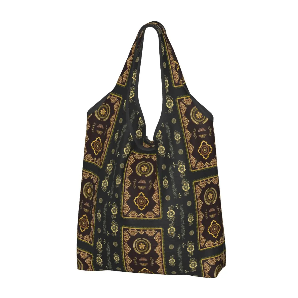 Cute Print Antique Persian Carpet Tote Shopping Bag Portable Shoulder Shopper Bohemian Rug Ethnic Tribal Style Handbag