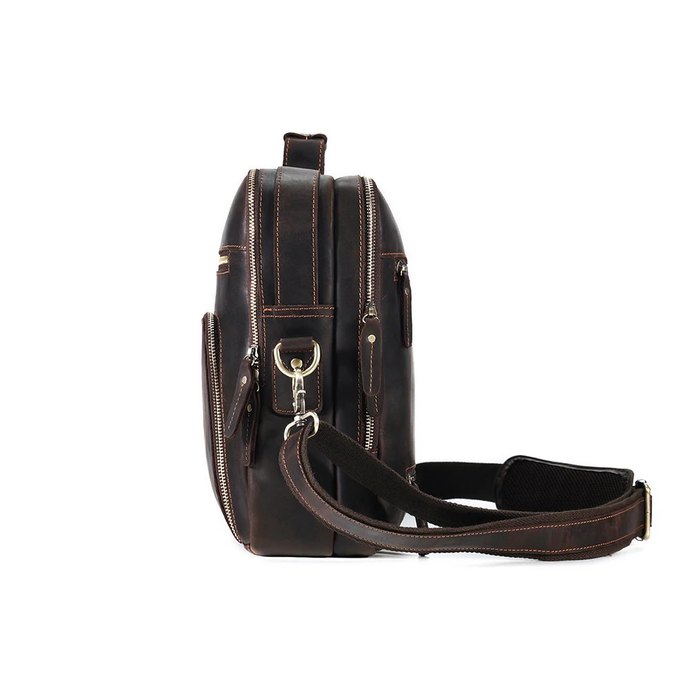 Maletín de cuero genuino para hombre, bolso para ordenador portátil de 15,6 pulgadas, bolso de hombro Retro, maletín de viaje de negocios Crazy Horse