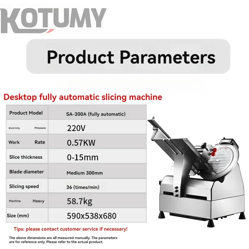 Fully automatic commercial tabletop meat slicer