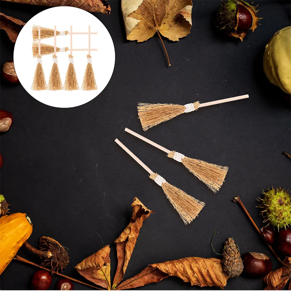 

12 Pcs Witch Broom Decorative Artificial Mini Straw Brooms Small Hat Halloween House Decoration Accessories