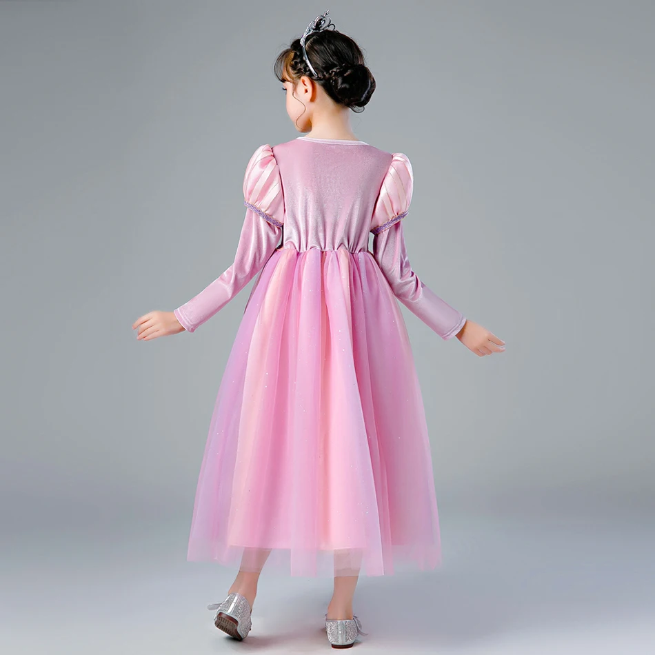 Rapunzel Pink Long Sleeved Cosplay Princess Dress Children Birthday Party Ball Gown Girls Xmas Halloween Carnival Festival Frock image 3