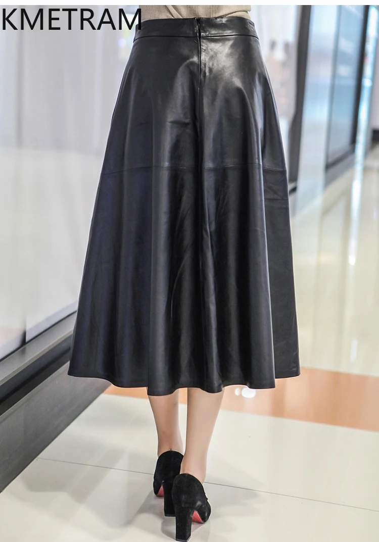 KMETRAM Real Sheepskin Genuine Leather Skirts Autumn Winter Women Clothing 2024 New Arrivals Fashion Long Skirt мини юбка белая