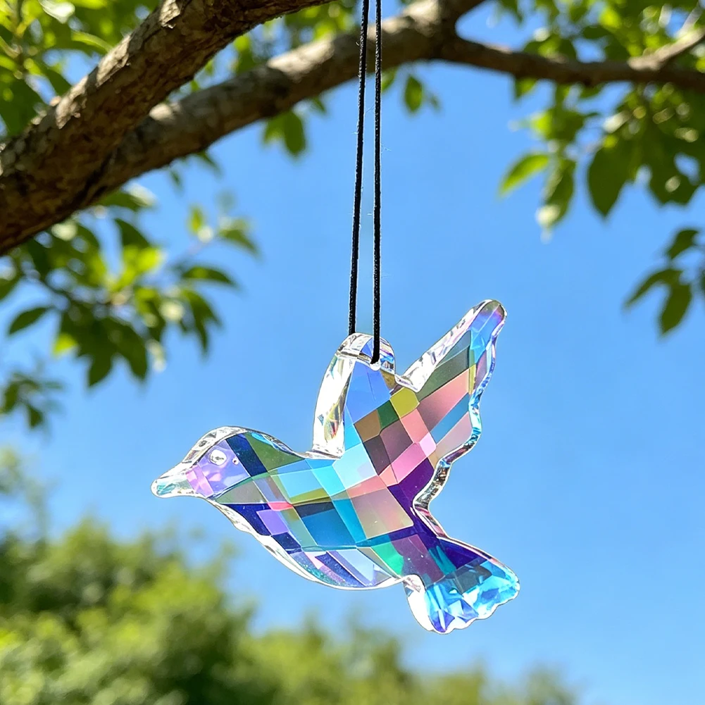 E9 Lucky Hummingbird Crystal Suncatcher Hanging Glass Sunlight Shadow Dream Rainbow Maker Spiritual Pendant Window Garden Decor