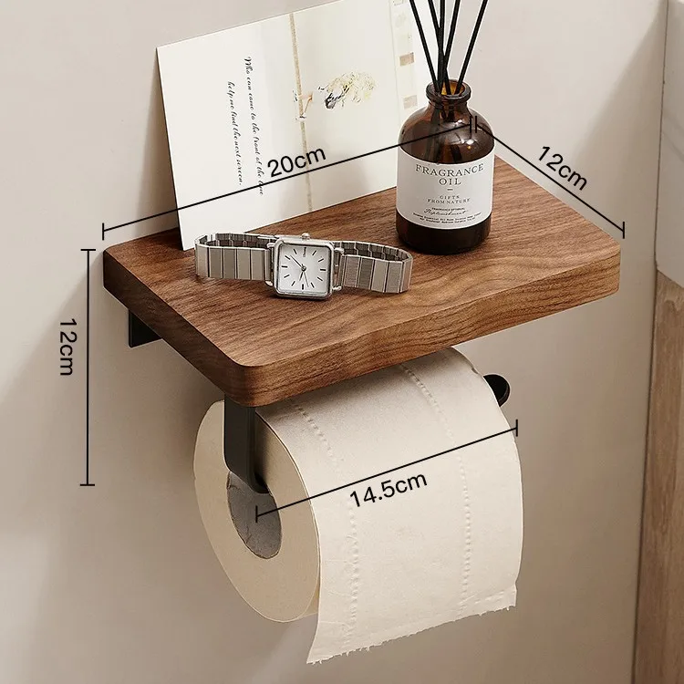 

Solid Walnut Toilet Paper Holder Real Wood Bathroom Tissue Rack Natural Roll Stand Wall-Mounted Tp Organizer Moisture-Resistant
