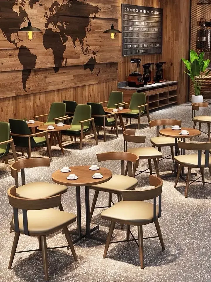 cafe shop table chair combination solid wood back chair restaurant milk tea shop leisure lounge area booth seat sofa