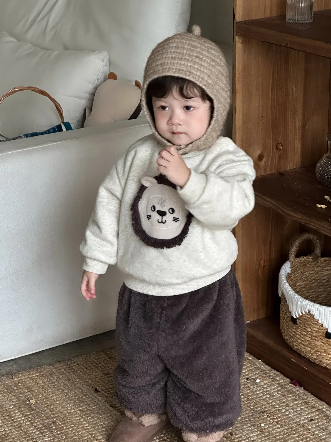 2025 شتاء جديد طفل الملابس الدافئة مجموعة الفتيان الفتيات لطيف الكرتون أفخم القمم + السراويل 2 قطعة دعوى زائد المخملية سميكة الرضع الصوف مجموعة